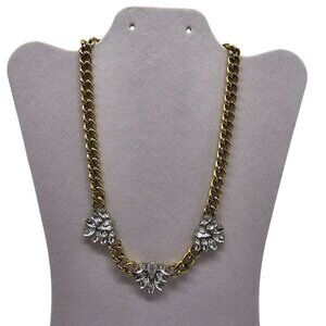 Juicy Couture Floral Rhinestone Station Brass Cuban Link Necklace 18" Gold Tone